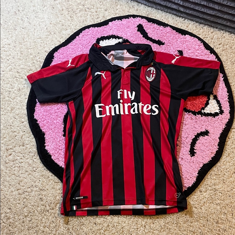 Puma Kids AC Milan Red and Black Striped Soccer Jersey